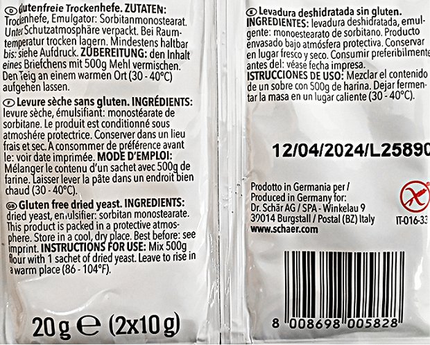 Schar Mix B Ξηρή Μαγιά Χωρίς Γλουτένη 2Χ10g