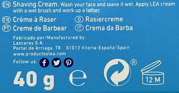 Lea 1823 Shaving Cream For Sensitive Skin 40g