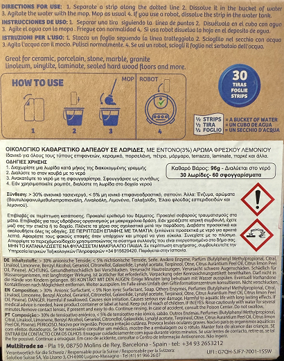 Nobacpro Καθαριστικό Δαπέδου Fresh Lemon Fragrance Σε Λωρίδες 30Τεμ
