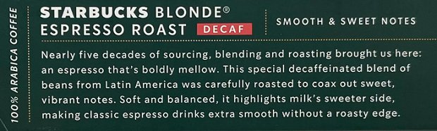 Starbucks Decaf Blonde Espresso Roast Capsules 10Pcs