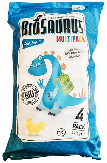 BioSaurus Baked Organic Corn Snack Sea Salt Flavour 4x15g