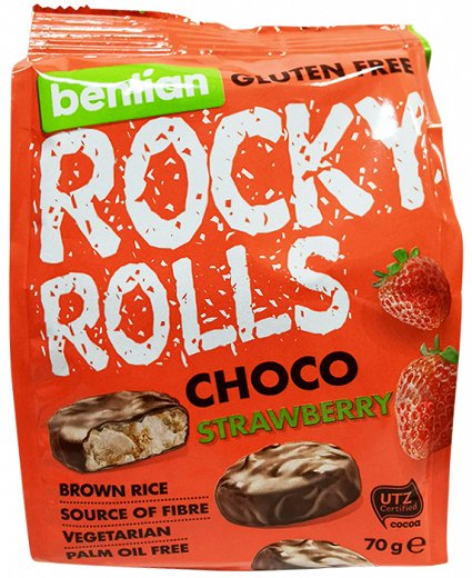 Rocky Rolls Choco Strawberry Rice Rolls Gluten Free 70g