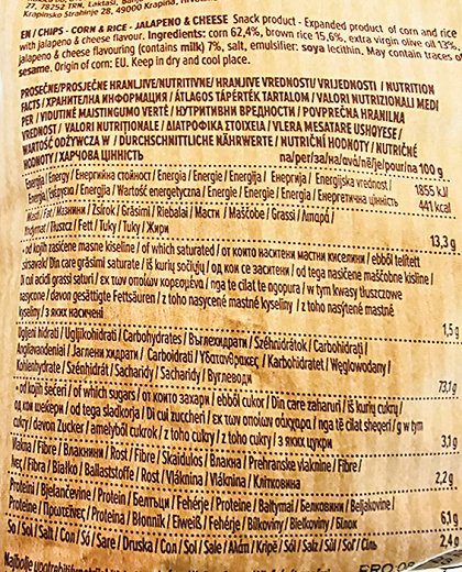Benlian Chips Corn & Brown Rice Jalapeno & Cheese Gluten Free 60g