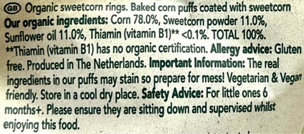 Organix Organic Melty Sweetcorn Rings 20g