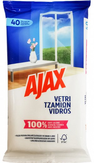 Ajax Υγρά Πανάκια Τζαμιών 40Τεμ
