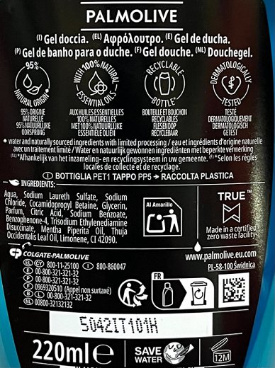 Palmolive Men Sport 3 In 1 Mint & Cedar Shower Gel 220ml