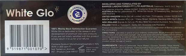 White Glo Charcoal Deep Stain Remover 100ml + 1 Toothbrush Free