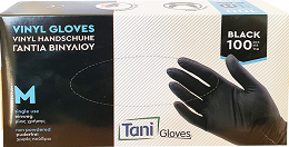 Tani Vinyl Gloves Black Single Use Medium 100Pcs