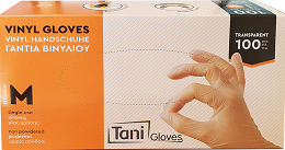 Tani Vinyl Gloves Transparent Single Use Medium 100Pcs