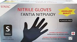 Unic Nitrile Gloves Powder Free Black Small 100Pcs