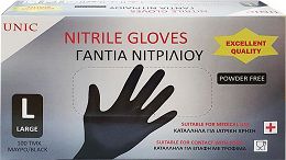Unic Nitrile Gloves Powder Free Black Large 100Pcs