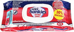 Wet Hankies Extra Safe Antibacterial Wet Wipes 63Pcs -30%
