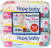 Hope Baby Skincare Μπλε Μωρομάντηλα Με Αλόε Βέρα 3x80Τεμ